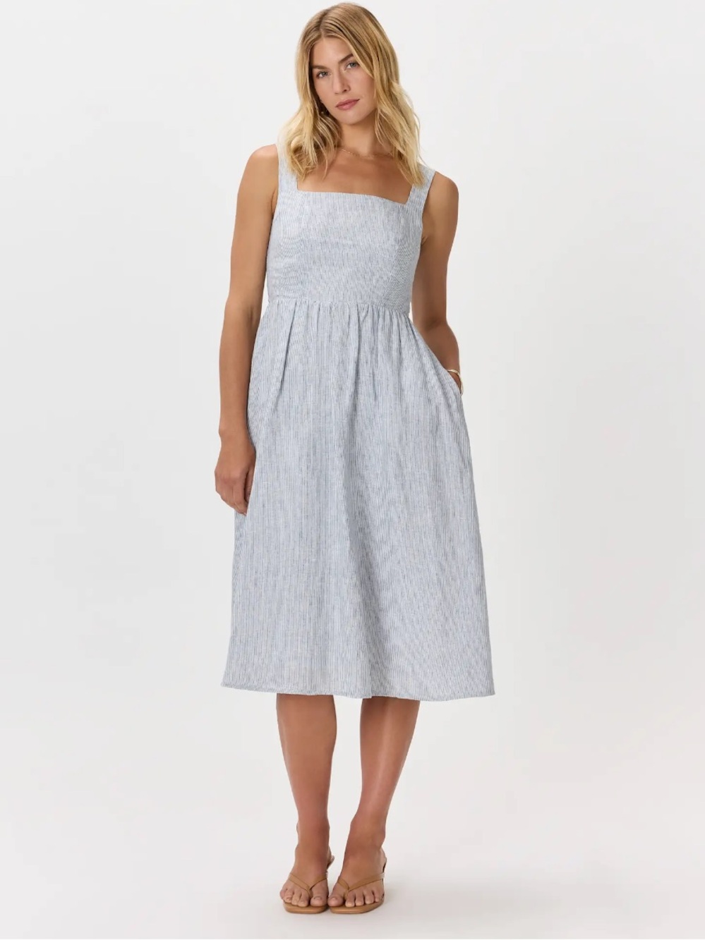 NWT Quince European linen fit & flare dress - blue pinstripe